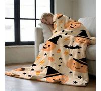 Shein 1pc Halloween-Themed Flannel Blanket with Pumpkin & Witch Hat Design - Lightweight, Soft Polyester Throw for Cozy Nights, Camping, Office, or Party De