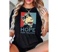 Shein 1pc Melmac Inspired Casual Crew Neck T-Shirt for Women, 95% Polyester 5% Spandex Knit Fabric, Animal Print Short Sleeve Tee, Fashionable All-Season To