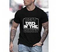 Shein 1pc Men'S Casual Crew Neck T-Shirt - "Best Dad in the Galaxy" Print, Knit Fabric with Slight Stretch, Regular Fit for Summer - Adult Patterned Tee