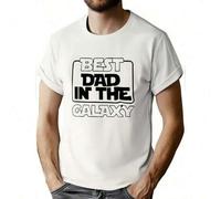 Shein 1pc Men'S Casual Crew Neck T-Shirt - "Best Dad in the Galaxy" Print, Knit Fabric with Slight Stretch, Regular Fit for Summer - Adult Patterned Tee