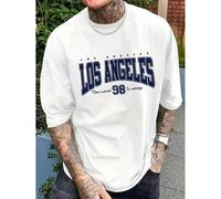 Shein 1pc Men'S Casual Los Angeles Print T-Shirt, Polyester Crew Neck Short Sleeve Tee with Slight Stretch, Knit Fabric Summer Top for Adults Tee For Adult,