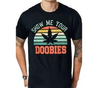 Shein 1pc Men'S Cotton V-Neck T-Shirt with "Show Me Your Doobies" Print - Casual Graphic Tee, Slight Stretch Knit Fabric, All-Season Comfort, Regular Fit f