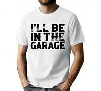 Shein 1pc Men'S Summer Casual T-Shirt, "I'll Be in the Garage" Print, Knit Fabric, Crew Neck, Slight Stretch, Regular Fit, Patterned Short Sleeve Top for Ad