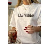 Shein 1pc Vintage Las Vegas Geometric-Pattern T-Shirt, Women'S Casual Crew Neck Short Sleeve Knit Polyester Tee, Summer Regular Length Top