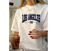 Shein 1pc Vintage Los Angeles Graphic Tee, Women'S Casual Crew Neck Short Sleeve T-Shirt, Geometric Pattern Knit Polyester Top for Summer
