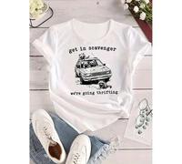 Shein 1pc Women'S Casual Crew Neck T-Shirt, Geometric-Patterned "Get in Scavenger We're Going Thrifting" Print, Polyester Knit Fabric, Regular Length, All-S