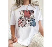 Shein 1pc Women'S Fashion Casual Crew Neck T-Shirt with Fun Patriotic American Flag Print, Polyester Knit Fabric, Medium Stretch, All-Season Comfort Fit