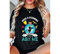 Shein 1pc Women's Humorous Cleaning Service Slogan T-Shirt - "Need a Cleaning Lady? Ask Me" Design, Cotton Casual Tee for Work & Casual Attire