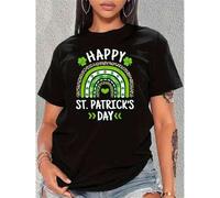 Shein 1pc Women'S Rainbow And Clover Printed Casual T-Shirt for St. Patrick'S Day, Specially Designed for The Holiday, Stylish And Versatile Short Sleeves,