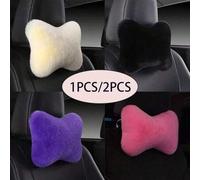 Shein 2/1 pieza Almohada de cuello cómoda de peluche para reposacabezas de coche
