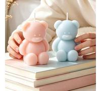 Shein 2/1 pieza Vela perfumada con forma de mini oso de peluche, vela con fragancia de oso de peluche rosa y azul, suministros para fiesta de revelación de