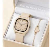 Shein 2/1 Set, Nuevo reloj de cuarzo con puntero numérico cuadrado compacto, reloj deportivo de moda para adolescentes, emparejado con pulsera con forma de