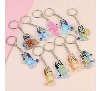 Shein 2/10 piezas Llavero acrílico del perrito azul Bluey, accesorios de mochila de estudiante de anime Bluey, llavero de coche colgante, accesorios de llav