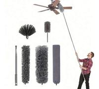 Shein 2/3/4/6 piezas Juego de plumeros de microfibra, mango extensible de plumero de plumas, plumero de limpieza flexible y reutilizable, ligero y lavable,