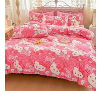 Shein 2/3 piezas Juego de ropa de cama - Hello Kitty/Kuromi/Cinnamoroll/Pochacco (1 pieza Funda de edredón + 1/2 piezas Funda de almohada, sin relleno) Dibu