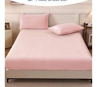 Shein 2/3 piezas Juego de sábana ajustada de terciopelo rosa claro, suave y cálido, sólido y esponjoso, tamaño King, Queen, Full, Twin. Sábana inferior de l
