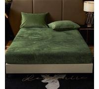 Shein 2/3 piezas Juego de sábana ajustada de terciopelo verde, suave y cálido, sólido y esponjoso, tamaño King, Queen, Full, Twin. Sábana inferior de lujo,