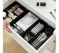 Shein 2/4/6/7/10 piezas Juego de cajas de almacenamiento de maquillaje multifuncionales negras, ideales para organizar perfumes, cuidado de la piel y cosmét