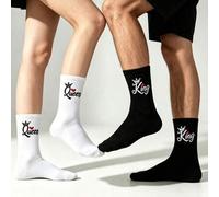Shein 2/4 pares de calcetines de media caña para pareja, con letras jacquard Rey & Reina en negro, estilo versátil para uso diario en todas las estaciones