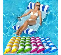 Shein 2/4 piezas Anillo inflable a rayas para nadar, hamaca inflable casual con malla, cama flotante, silla hamaca, cama flotante de agua, adecuado para pis