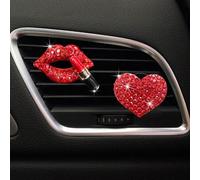 Shein 2/4 piezas Clip de fragancia para rejilla de aire de coche con decoración de corazón y labios de strass, adorno interior de coche, difusor de aroma pa