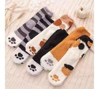 Shein 2/5 pares de calcetines de mujer con diseño de rayas y huellas de gato en 3D, calcetines divertidos y kawaii con dedos de dibujos animales de gato/tig