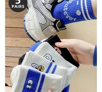 Shein 2/5 pares de calcetines de mujer y calcetines tipo tripulación de mujer de color azul klein a la moda con emoticones, rostros y monogramas. El soporte