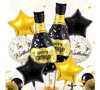 Shein 2/8 piezas Globos de Aluminio Dorado y Negro para Feliz Cumpleaños, incluye Botella de Feliz Cumpleaños, Globos Redondos de Feliz Cumpleaños y Globos