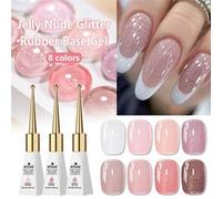 Shein 2 en 1 Base de Goma en Gel, 10ml - Esmalte de Uñas con Brillo Nude Gelatina/LED, Fórmula de Remojo Duradera, Sin Alcohol, Perfecto para Manicuras y Pe