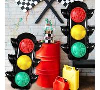 Shein 2 globos con forma de semáforo, luz roja y verde, adecuados para decoración de fiesta temática, decoración de cumpleaños de carreras, tema de tráfico,