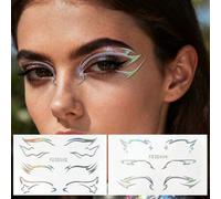 Shein 2 hojas de pegatinas de delineador de ojos plateado 3D, pegatinas de tatuaje facial, maquillaje corporal para fiestas de disfraces y festivales de mús