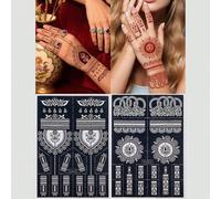 Shein 2 hojas de plantillas de henna con diseños florales para arte corporal, maquillaje, salón de belleza, Mehndi, tatuajes florales y pegatinas para plant