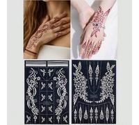 Shein 2 hojas de plantillas de tatuaje de henna con diseños florales, pegatinas de plantillas de tatuaje huecas, diseños de mehndi para manos para mujeres y