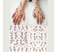 Shein 2 hojas de tatuajes temporales de henna con diseños florales de encaje color burdeos, tatuajes de mandala impermeables para dedos, diseños de mehndi p