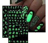 Shein 2 láminas de pegatinas de arte de uñas con murciélagos y fantasmas luminosos, calcomanÃas de arte de uñas con estilo Y2K de Halloween, calcomanÃ