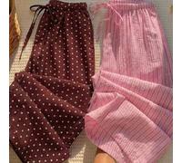 Shein 2 pantalones marrón y rosa, pantalones anchos de pierna con estampado de lunares y rayas rosas para festival de música, pantalones marrón con estampad