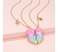 Shein 2 paquetes de collares con colgante de unicornio con corazón y brillo, mejores amigos, niñas BFF, joyas de amistad para niños, regalos