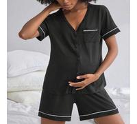 Shein 2 Paquetes de Pijama de Maternidad de Manga Corta con Botones para Lactancia, Conjunto de Salón Ropa de Dormir de Moda
