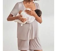Shein 2 Paquetes de Pijama de Maternidad de Manga Corta con Botones para Lactancia, Conjunto de Salón Ropa de Dormir de Moda