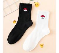 Shein 2 pares de calcetines de media caña con patrón divertido de Pikachu de la serie Pokémon bordado para hombres, unisex, adecuados para deportes, todas l