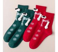 Shein 2 pares de calcetines de media pantorrilla con diseño de copos de nieve borrosos y magnéticos, diseño unisex adecuado para parejas/mejores amigos