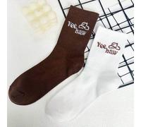 Shein 2 pares de calcetines de media pantorrilla con estilo occidental de vaquero para mujer, estilo festival musical Y2K