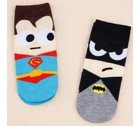 Shein 2 pares de calcetines de mujer aleatorios, colaboración de Warner Bros con Batman y Superman, logotipo de superhéroe de dibujos animados lindos, calce