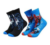 Shein 2 pares de calcetines de Spider-Man y Venom de Marvel, calcetines tipo tripulación para hombres, superhéroes, suaves, transpirables, elásticos y que a