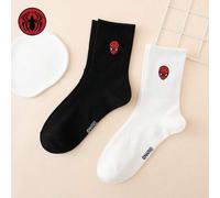Shein 2 pares de calcetines divertidos con patrón de dibujos animados de Spiderman bordado para hombres, calcetines deportivos, adecuados para todas las est