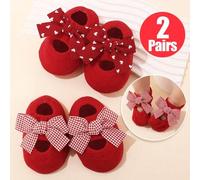 Shein 2 pares de calcetines rojos con lunares lindos para bebé, calcetines náuticos antideslizantes adecuados para regalo de cumpleaños de bebé, regalo de N