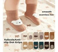 Shein 2 pares de calcetines sin costuras antideslizantes para bebé que está aprendiendo a caminar, con agarre de silicona en toda la suela, diseño de oso de