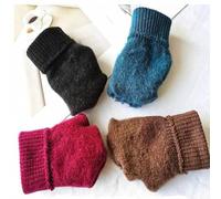 Shein 2 pares de guantes de punto de forro polar de dedo completo unisex para primavera, guantes gruesos aislados negros para ciclismo al aire libre