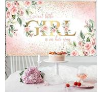 Shein 2 piezas/1 pieza - Fondo para fiesta de bienvenida de bebé niña flores rosas, pancarta dulce de fiesta de bienvenida de bebé, una dulce niñita de cami