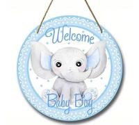 Shein 2 piezas/1 pieza - Letrero de bienvenida de elefante, cartel de revelación de género de madera para decoración de puerta principal, arte de pared rúst